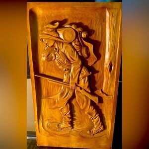 Hunting man wood sculpture done by hand